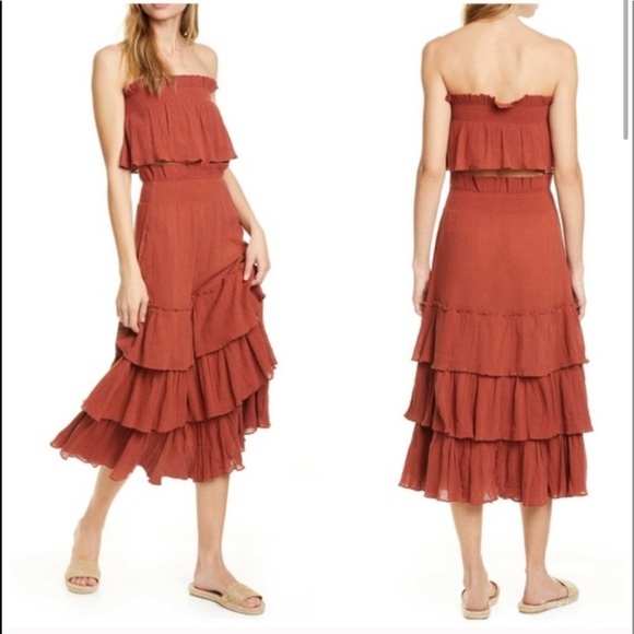 Free People Skirts Free People Sea Breeze Rust Midi Top Skirt Set Xs Poshmark